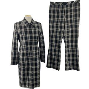 Identity Lord & Taylor Vintage Black & Cream Plaid Coat & Pants Set Womens 10
